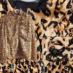 Scarlet Nite Party Jacket-Sequins-Leopard Print-Bling-Ruched-Full Zip-Mob Wife L